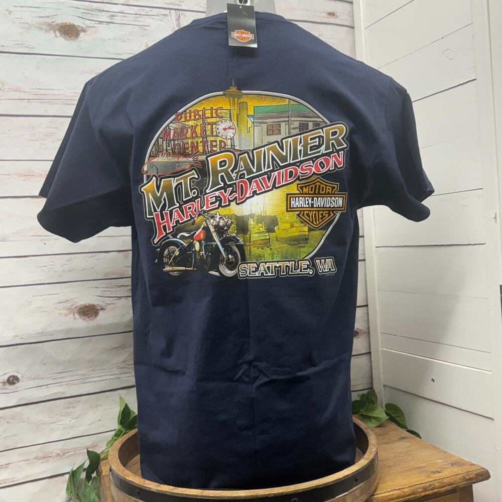 2014 Harley Davidson Motorcycle Pocket T Shirt Mt Rainier Seattle Washington L